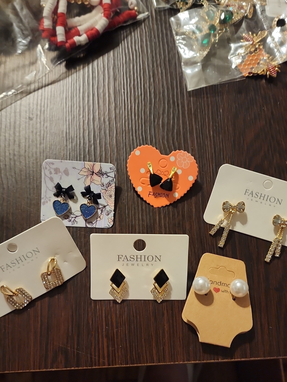 Fashion Jewelry Black and Blue Heart & Geometric Stud Earring Set 6 Pair